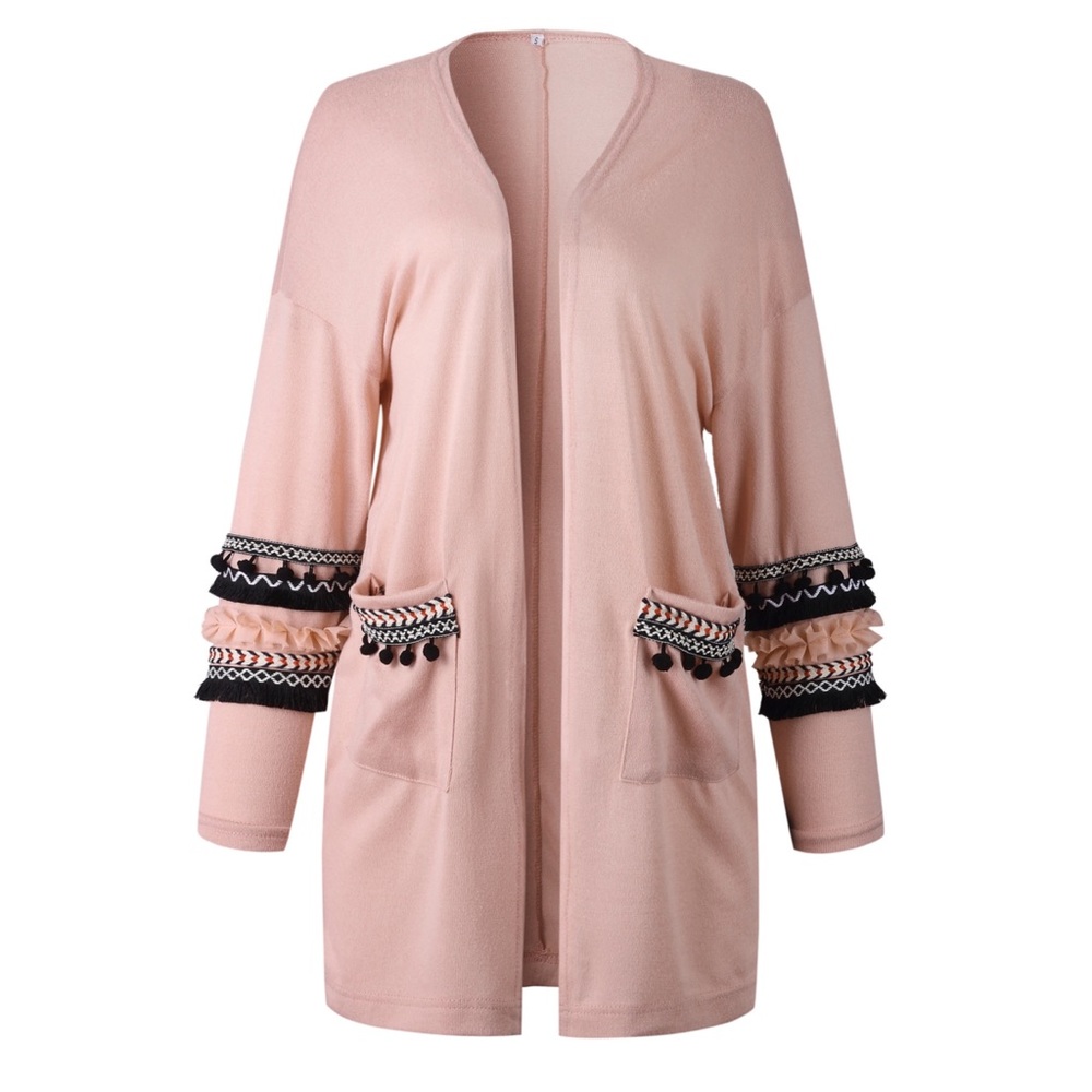♦️Boho Detailed Soft Pink Cardigan w/ Pockets - Picture 5 of 8